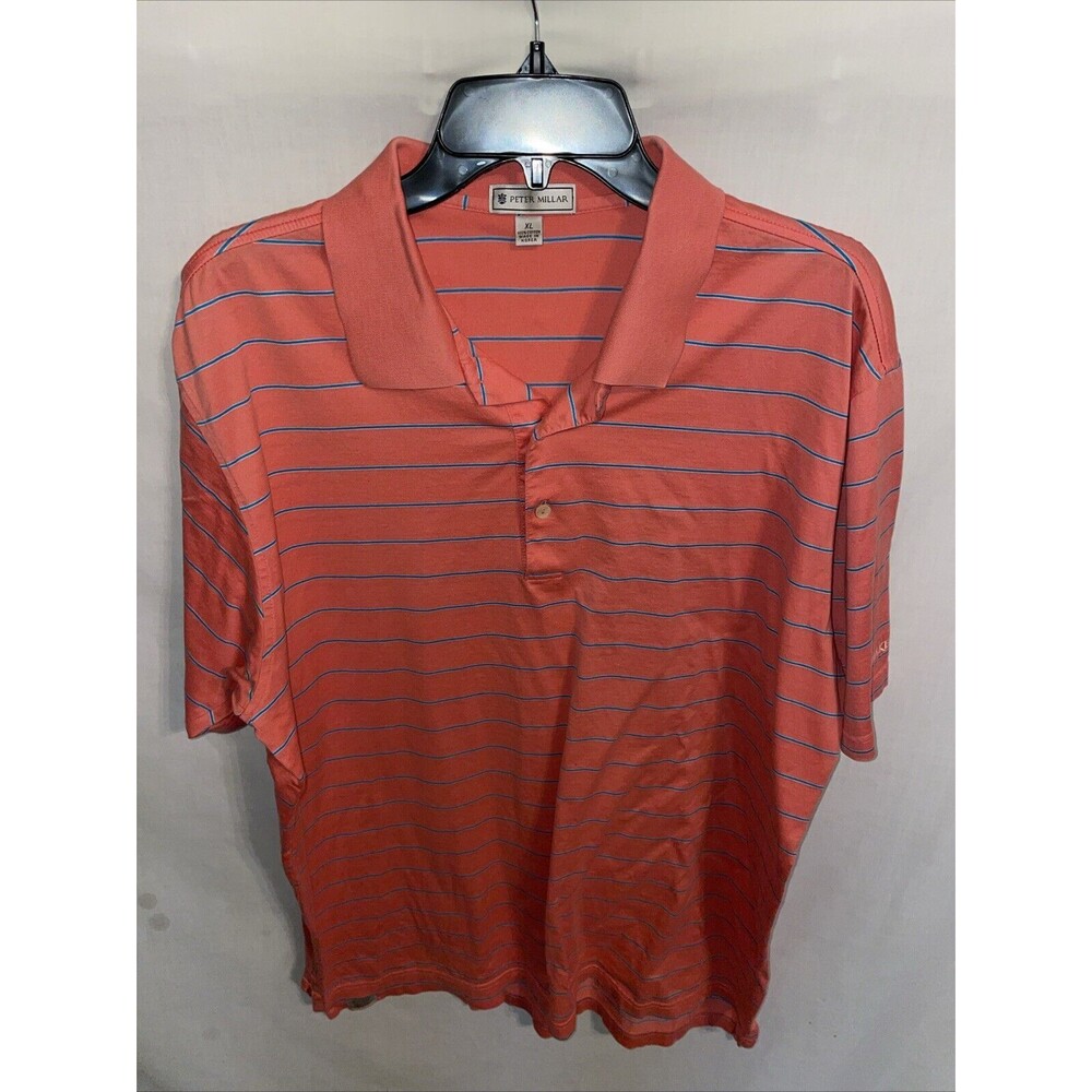 Peter Millar Men’s Golf Polo Shirt Size XL Pink Striped Athleisure Tennis Active